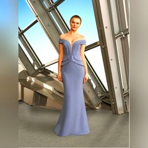 Alexander by Daymor 1159 Deep Off-shoulder Sleeves Dress Size 14.